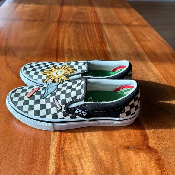 Vans X Skateistan Men's Skate 'Checkerboard' Shoe wth Custom Patches Size 10 - Picture 5 of 8